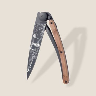 Deejo zložljivi nož Tattoo Black juniper wood Pin up