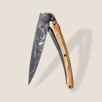 Deejo zložljivi nož Tattoo Black olive wood Taurus