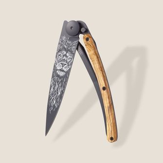 Deejo zložljivi nož Tattoo Black olive wood Leo