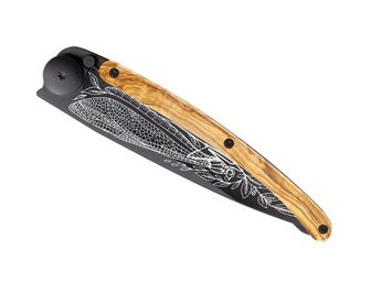 Deejo zložljivi nož Tattoo Black olive wood Dragonfly