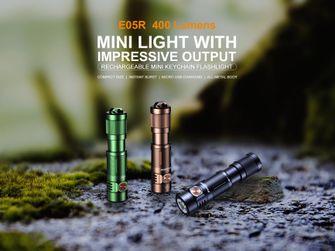Polnilna Mini svetilka Fenix E05R – zelena