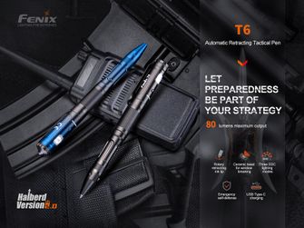 Taktično pero Fenix T6 s LED svetilko - črn