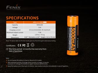 Akumulatorska baterija Fenix 21700 5000 mAh (Li-Ion)