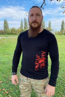 DRAGOWA Fit-T majica z dolgimi rokavi RedWar, črna 160g/m2