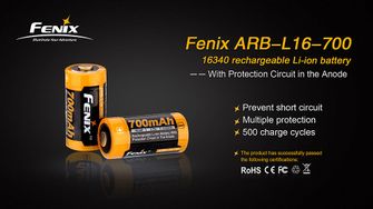 Fenix polnilna baterija RCR123A 700 mAh, Li-Ion