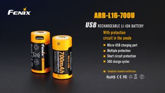 Akumulatorska baterija Fenix USB RCR123A 700 mAh, Li-Ion