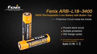 Baterija za polnjenje Fenix 18650 3400 mAh Li-Ion