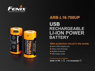 Fenix RCR123A 700 mAh USB Li-ion visokotemperaturna svetilka