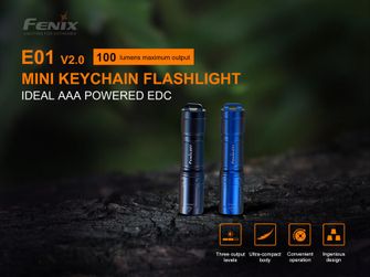 Mini svetilka Fenix E01 V2.0 - modre barve