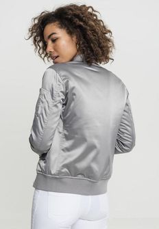 Urban Classics ženska satenasta bomber jakna, srebrna