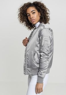 Urban Classics ženska satenasta bomber jakna, srebrna
