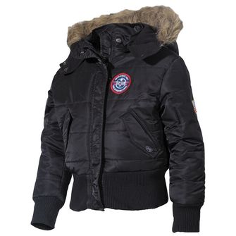 MFH Ameriška otroška polarna jakna N2B s krznenim ovratnikom, črna