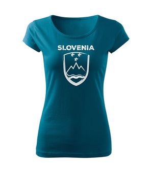 DRAGOWA ženska majica Grb Slovenije z napisom, petrol blue