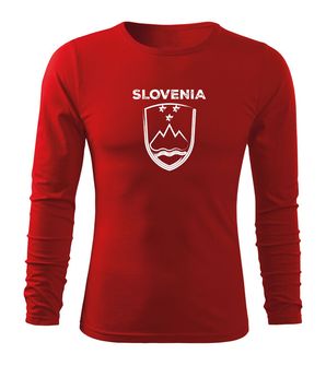 DRAGOWA Fit-T majica z dolgimi rokavi Grb Slovenije z napisom, rdeč