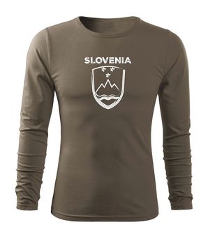 DRAGOWA Fit-T majica z dolgimi rokavi Grb Slovenije z napisom, olivna zeleno
