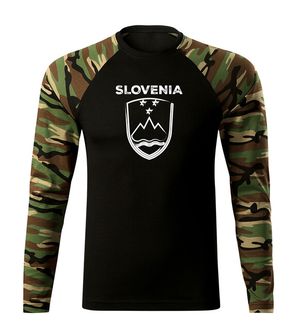 DRAGOWA Fit-T majica z dolgimi rokavi Grb Slovenije z napisom, woodland