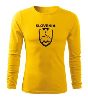 DRAGOWA Fit-T majica z dolgimi rokavi Grb Slovenije z napisom, rumena