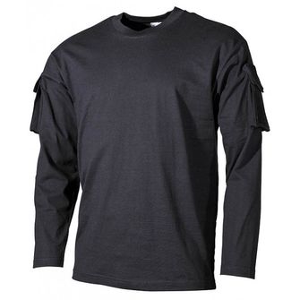 MFH US črna majica z velcro žepi na rokavih, 170 g/m2
