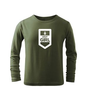 DRAGOWA otroška majica z dolgimi rokavi Army girl, olivno zelena