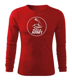 DRAGOWA Fit-T majica z dolgimi rokavi muscle army biceps, rdeča 160g/m2