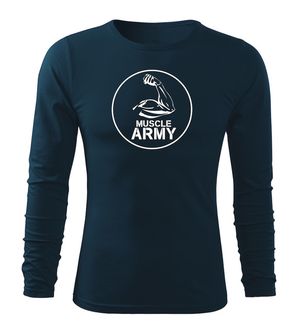 DRAGOWA Fit-T majica z dolgimi rokavi muscle army biceps, temno modra 160g/m2