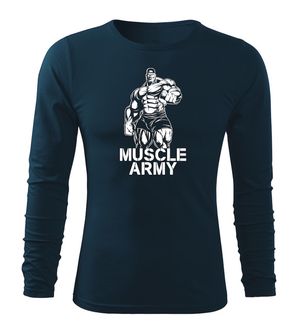 DRAGOWA Fit-T majica z dolgimi rokavi muscle army man, temno modra 160g/m2