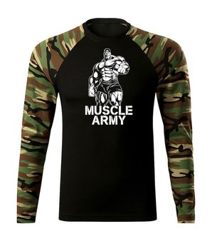 DRAGOWA Fit-T majica z dolgimi rokavi muscle army man, woodland 160g/m2
