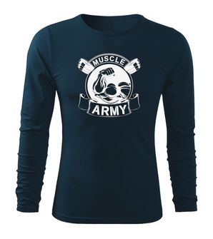 DRAGOWA Fit-T majica z dolgimi rokavi muscle army original, temno modra 160g/m2