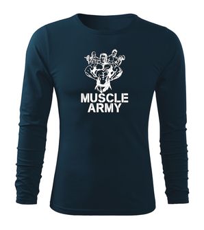 DRAGOWA Fit-T majica z dolgimi rokavi muscle army team, temno modra 160g/m2