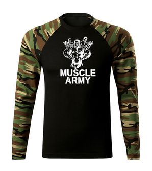 DRAGOWA Fit-T majica z dolgimi rokavi muscle army team, woodland 160g/m2