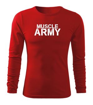 DRAGOWA Fit-T majica z dolgimi rokavi muscle army, rdeča 160g/m2