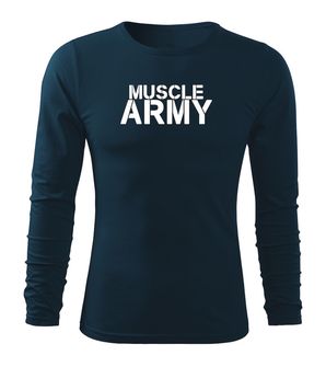 DRAGOWA Fit-T majica z dolgimi rokavi muscle army, temno modra 160g/m2