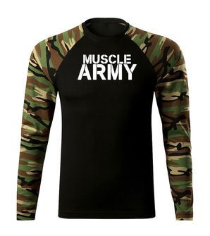 DRAGOWA Fit-T majica z dolgimi rokavi muscle army, woodland 160g/m2