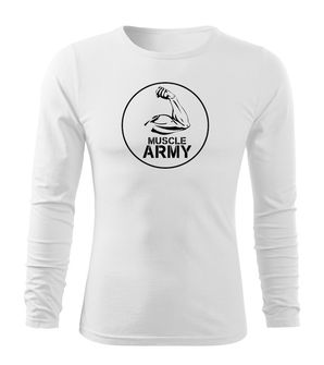 DRAGOWA Fit-T majica z dolgimi rokavi muscle army biceps, bela 160g/m2