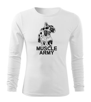DRAGOWA Fit-T majica z dolgimi rokavi muscle army man, bela 160g/m2
