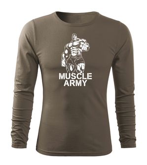 DRAGOWA Fit-T majica z dolgimi rokavi muscle army man, olivno zelena 160g/m2