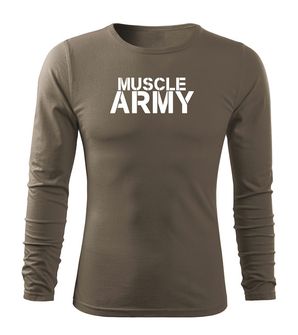 DRAGOWA Fit-T majica z dolgimi rokavi muscle army, olivno zelena 160g/m2