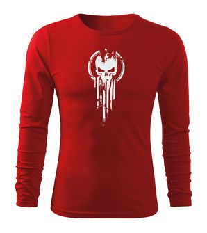 DRAGOWA Fit-T majica z dolgimi rokavi skull, rdeča 160g/m2