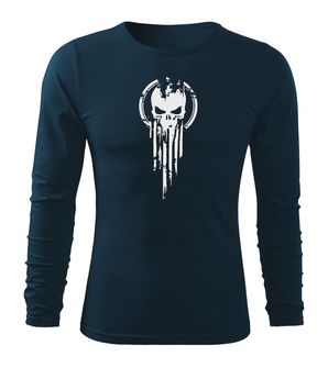 DRAGOWA Fit-T majica z dolgimi rokavi skull, temno modra 160g/m2