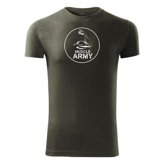 DRAGOWA fitnes majica muscle army biceps, olivno zelena 180 g/m2