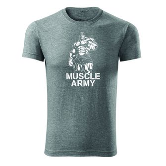 DRAGOWA fitnes majica muscle army man, siva 180 g/m2
