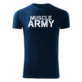 DRAGOWA fitnes majica muscle army, modra 180 g/m2