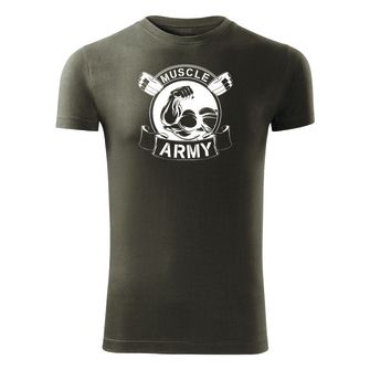 DRAGOWA fitnes majica muscle army original, olivno zelena 180 g/m2