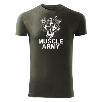 DRAGOWA fitnes majica muscle army team, olivno zelena 180 g/m2