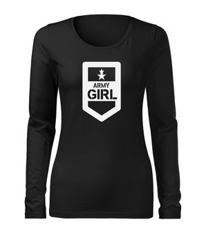 DRAGOWA Slim ženska majica z dolgimi rokavi army girl, črna 160g/m2