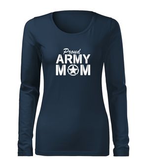 DRAGOWA Slim ženska majica z dolgimi rokavi army mom, temno modra 160g/m2