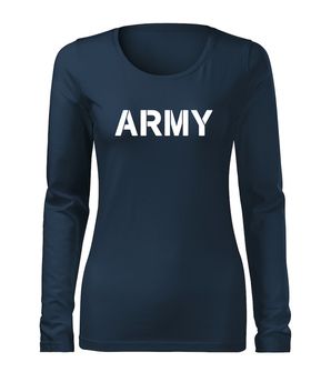 DRAGOWA Slim ženska majica z dolgimi rokavi army, temno modra 160g/m2