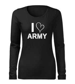 DRAGOWA Slim ženska majica z dolgimi rokavi i love army, črna 160g/m2