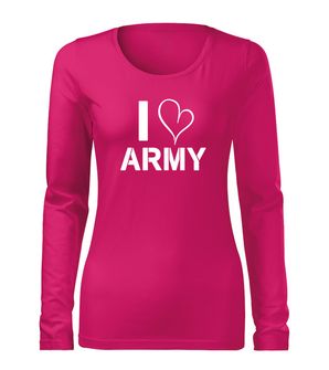 DRAGOWA Slim ženska majica z dolgimi rokavi i love army, roza 160g/m2