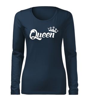 DRAGOWA Slim ženska majica z dolgimi rokavi queen, temno modra 160g/m2